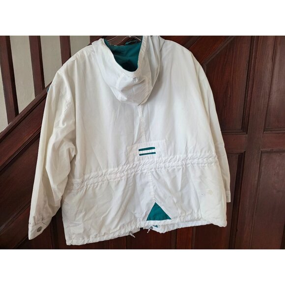 Mulberry Street Womens 2X White Hooded Jacket With Teal Accents & Zip Pockets - Picture 11 of 12